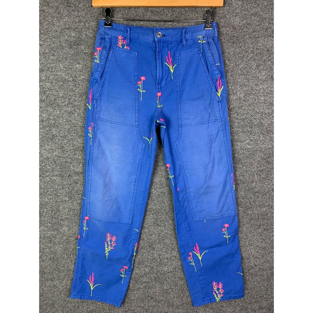 Pilcro Anthropologie Blue Embroidered Floral The Roamer pants Size 25